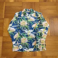 KAMEHAMEHA アロハシャツ 長袖 ブルー 花柄