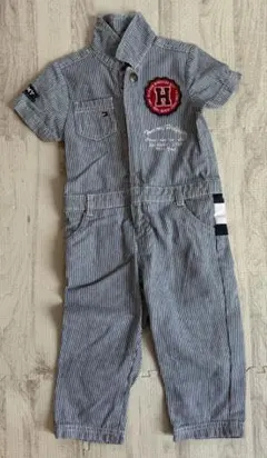 キッズ ストライプ 半袖オーバーオール Hロゴ　ツナギ