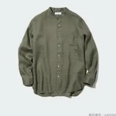 UNIQLO ユニクロ プレミアムリネンスタンドカラーシャツ　サイズL カーキ緑