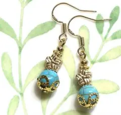 ☆ターコイズとお花のピアス☆ハンドメイド パワーストーン トルコ石 フラワー