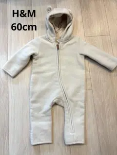 H&M フーデッドフリースオールインワンスーツ　くま カバーオール