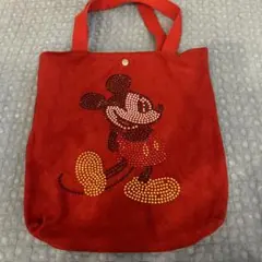 ミッキーマウス スエード風トートバッグ 赤　スパンコール