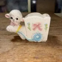 ヴィンテージ陶器1950年仔羊プランターLピンクリボンLosA ngels