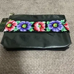 FEILER 新品未使用タグ付花柄刺繍 ポーチ 黒