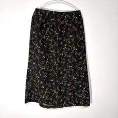 花柄 ロングスカート ブラック 春物 レトロ ビンテージ カジュアル 古着