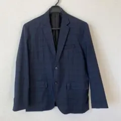 DELEGANT ダークブルー チェック柄 テーラードジャケット