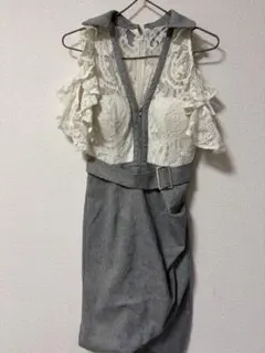 レースフリルタイトドレス ホワイト・グレー