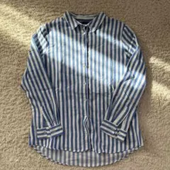 ZARA BASIC 青と白のストライプ 長袖シャツ M