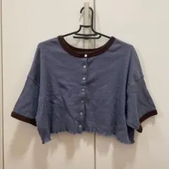 ボーダーショート丈クルーネックカーディガン