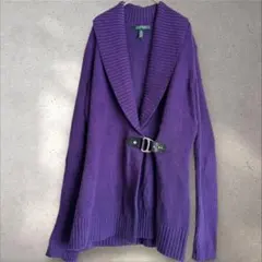 ラルフローレン【M】美品 レザーベルト付ショールカラーニット 高見え 紫