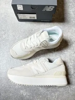 New Balance 574+ 厚底スニーカー ホワイト 25.5cm