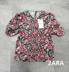 ZARA ザラ 花柄コットンブラウス 黒 赤 XS 新品