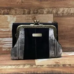 デニムリメイク　がま口ミニ財布　ブラックデニム