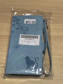 MOTO G64 手帳型ケース ライトブルー 猫デザイン