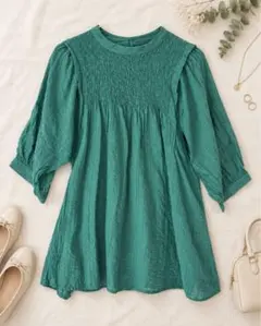 美品シーズンリーズン♡シャーリングトップス グリーン 長袖