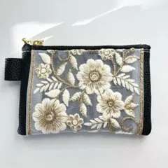 インド刺繍リボン　ミニポーチ　合皮