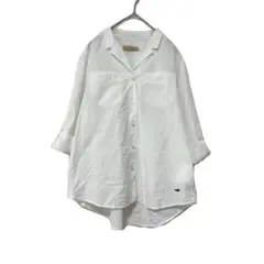 2642【クロコダイル】 シャツチュニック 白 袖ロールアップ 【L】のサムネイル