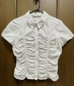 ZARA ストライプギャザー入りポプリンシャツ