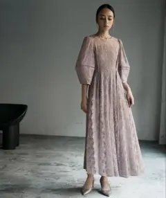 【2L】GIRL パフスリーブ総レース　パーティドレス