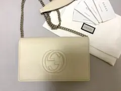 【美品】GUCCI グッチ　クラッチ　チェーンウォレット　アイボリー