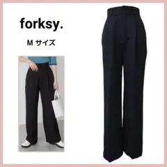 forksy　センタープレス ハイウエスト ストレート スラックスパンツ　黒　M