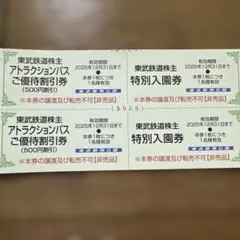 東武株主優待・東武動物公園特別入園券２枚