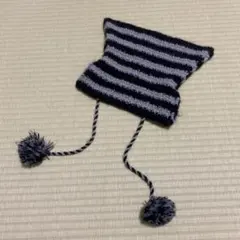 ストライプ ポンポン付き 猫耳ニット帽