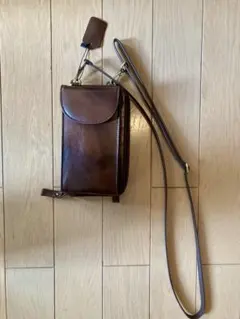 ブラウンスマホショルダーバッグ財布機能付