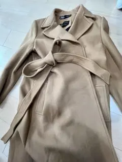 ZARA ベージュ 茶　ベルト付きロングコート　Manteco