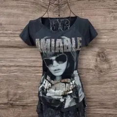 フェアリーグランジ ピチT y2k ダークコア ストーン付き