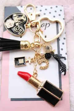 シャネルストーン NO.5 カメリア 香水瓶　ハート キーリング キーホルダー