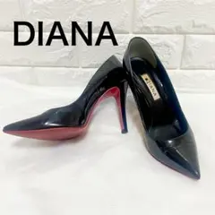 ダイアナ DIANA エナメル 24cm 黒 レッドソール ポインテッド