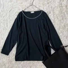 シルバーラインクルーネック七分袖カットソー　L　ダークグリーン　◆A1235