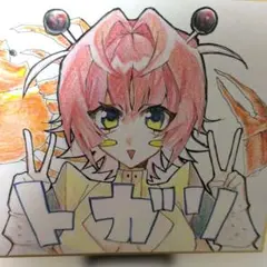 色紙 手描きイラスト オリジナル ケモ耳 長髪 女の子 No.70 - メルカリ