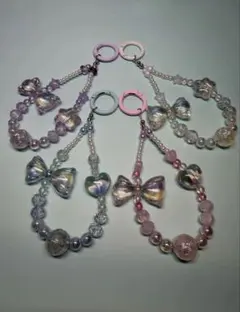 ビーズストラップ リボン ハート