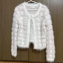 ファー風ホワイトピンクカーディガン
