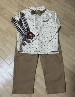 フォーマルセット 水玉シャツ・パンツ・サスペンダー　3y