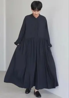 AMERICAN HOLIC アソートギャザー　ワンピース　黒　ロング　シャツ