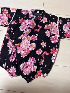 黒地にピンク花柄 甚平 70cm