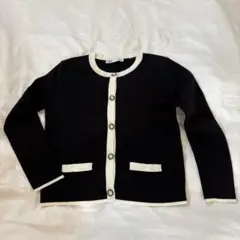 ZARA パールボタン　ノーカラージャケット風　ニットカーディガンバイカラー