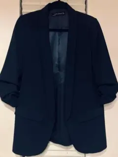 ZARA レディース オープンフロントロールアップジャケット Mサイズ ネイビー