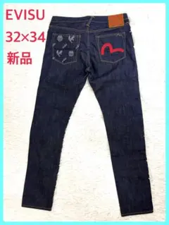 新品タグ付き　EVISU デニム　パンツ　ジーンズ　カモメ刺繍　32×34 濃紺のサムネイル