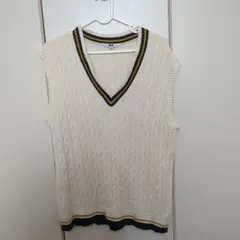 ケーブル編み Vネック ニットベスト XL　サイズ