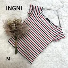 極美品✨【イング】半袖カットソー Tシャツ ストライプ 春夏 ホワイト 赤 紺