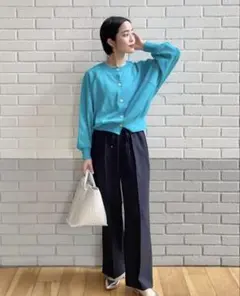 グリーンレーベルリラクシング　カーディガン 忍ばせカーデ　ターコイズブルーのサムネイル
