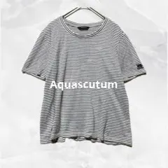 a1233 Aquascutum クルーネックボーダーTシャツ コットン 袖刺繍のサムネイル