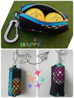 ゴルフボールポーチ　ボールケース【カラフルパイナップル】
