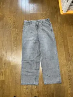 グレー ワイドレッグ デニムパンツ