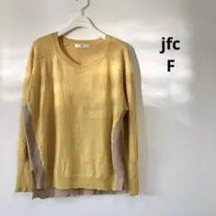JFC ウール混 バイカラーデザイン ニット F マスタードイエロー Vネック