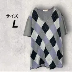 ハイダウェイニコル　Tシャツ　グレー　L　半袖　アーガイル　綿　夏　丸首　メンズのサムネイル
